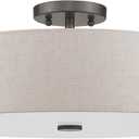 Livex Lighting 52136-92 Meridian Collection 4-Light Transitional Ceiling Mount Fixture with Oatmeal Color Fabric Hardback Shade, English Bronze, 18"L x 18"W x 8.13"H