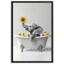 Framed Funny Black And White Bathroom Wall Art Baby Elephant And Toy Duck In The Bathtub Bathroom Signs Picture-Cute Animal Art Bathroom Wall Decor Canvas Prints Ready To Hang, Size: 7" x 11"