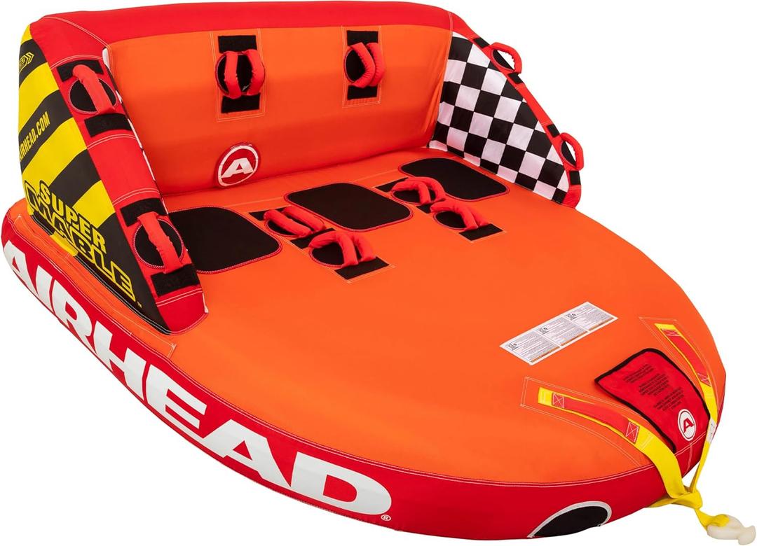 Airhead Mable Towable Tube for Boating, 3 Rider Inflatable Boat Tube for Water Tubing, Heavy Duty Full Nylon Cover, EVA Foam Pads, Dual Tow Point, Patented Speed Safety Valve
