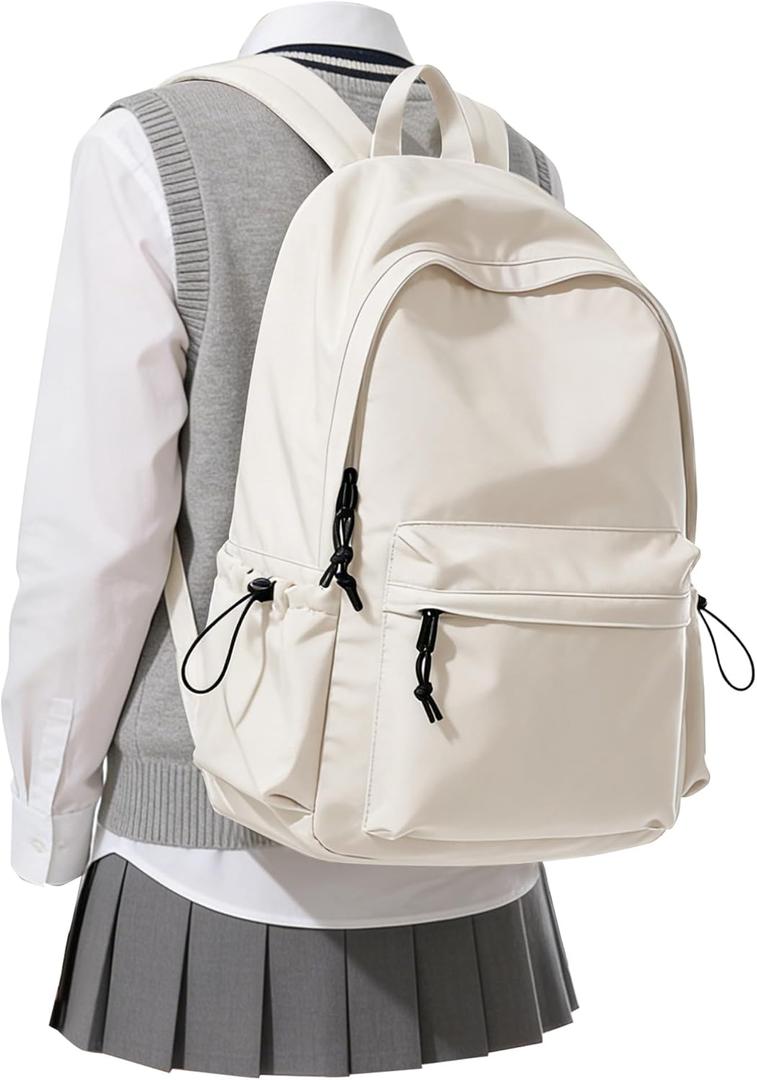 Beige Backpack for School Women Girls, Waterproof Bookbag Cute High School Back Pack for Men Teen Boys, Lightweight Travel College Backpack Mochilas Escolares para Casual Daypack Rucksack