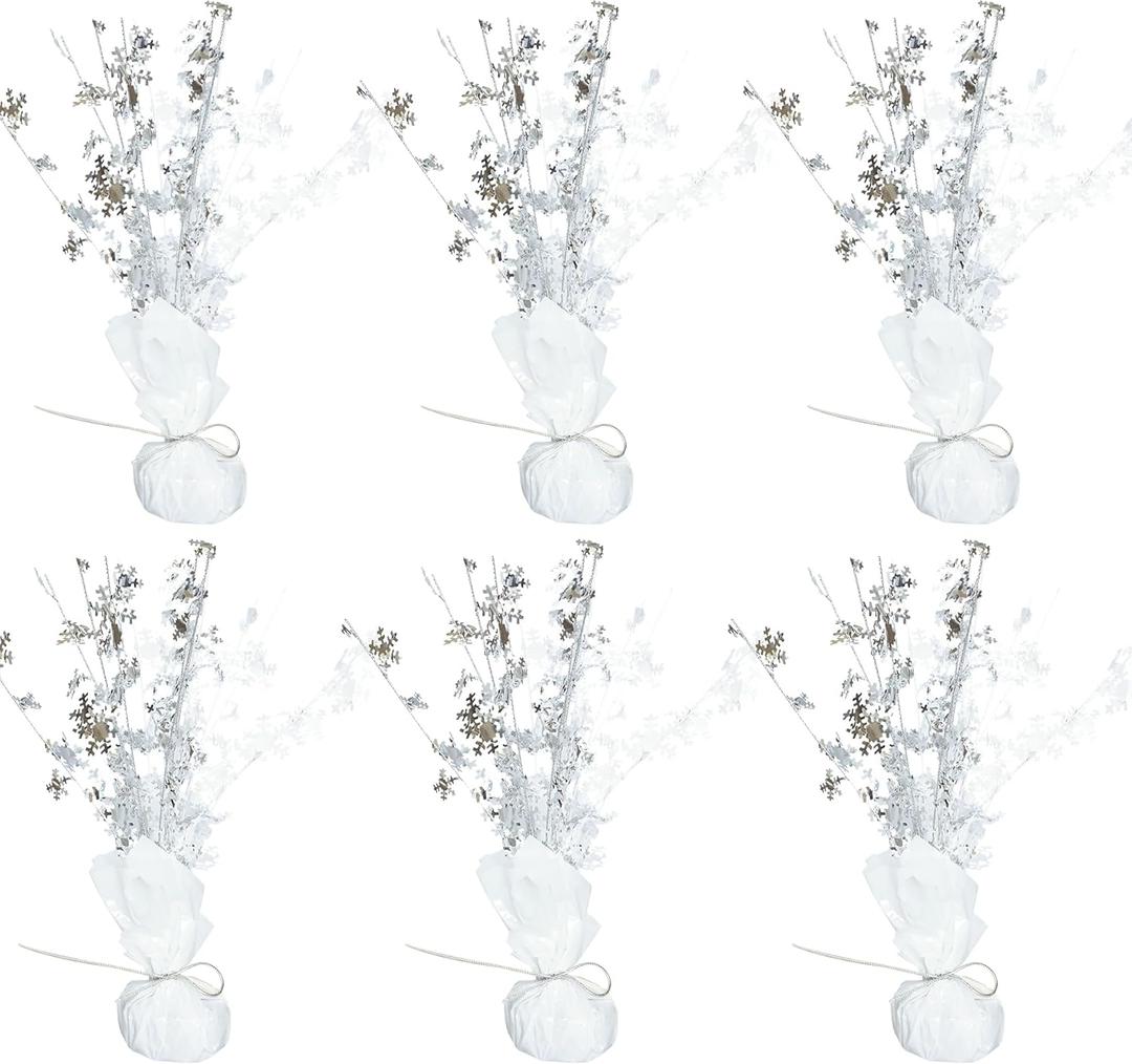 Gyufise 6 Pack Metallic Foil Spray Centerpiece Snowflake Table Decoration Burst Table Centerpieces Table Decor for Winter Wonderland Birthday Wedding Anniversary Holiday Party Supplies Silver White