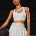 RUNNING GIRL Sports Bras for Women High Support,Seamless Ribbed Longline High Neck Sports Bra Racerback Padded Crop Top Yoga (White, L)