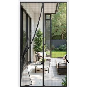 Sunolga 38 x 97 Inch Magnetic Screen Door, Fits Doors Size 36 x 96 Inch, Reinforced Fiberglass Screen Door Mesh with Full Frame Hook & Loop, Door Screen Magnetic Closure for Hands-Free (Black)