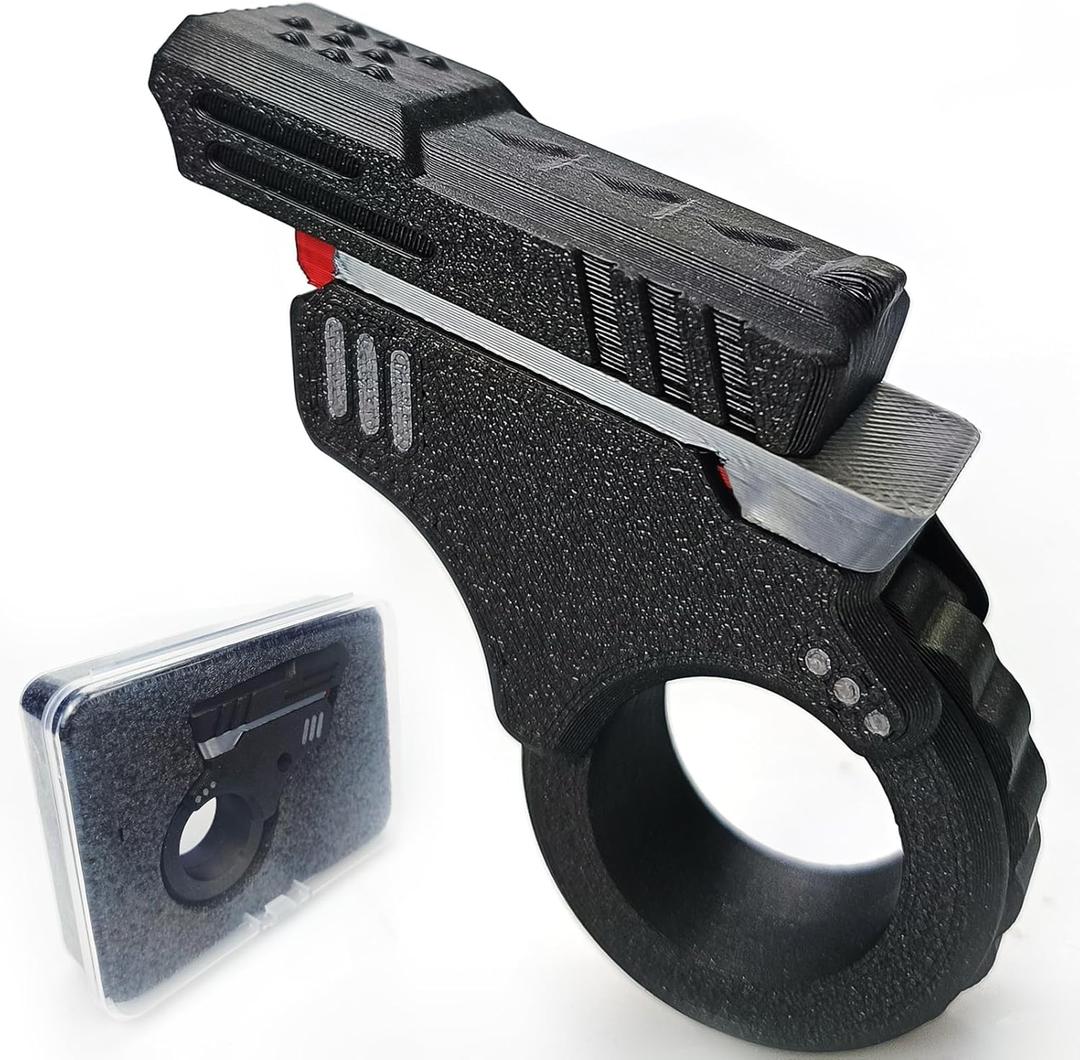 Fidget Gun Fidget Slider, Gun Fidget Toy Gun, 3D Printed Gun Fidget Toy Stress Relief Relax EDC Gyro Finger Toy Ring Fingertip Textured Fidget Spinner Flip ASMR ADHD 3+ (Luna Black)