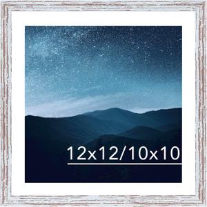 JCJMY 12x12 Picture Frame Rustic White with 10x10 Mat for 30 x 30cm Diamond Art Painting, Display Photo 12 x 12 Without Mat, Wall Hanging Large Frame with Plexiglass