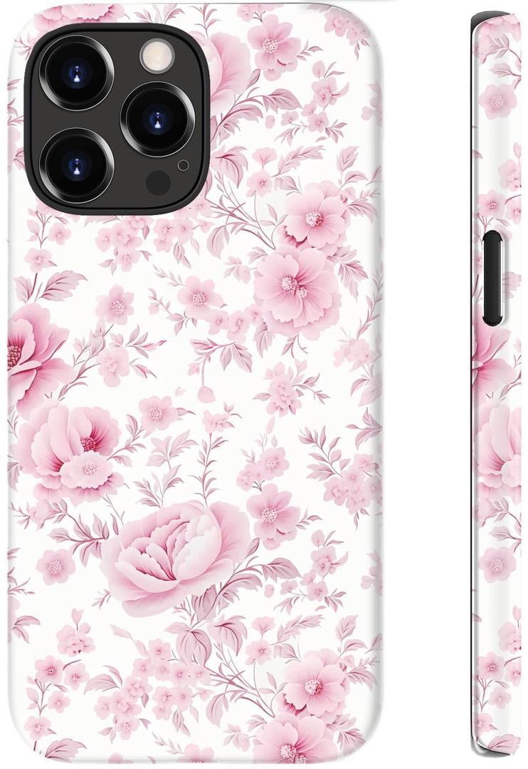 STARVIP for iPhone 14 Pro Max Case Cute – Wireless Charging Compatible – Dual-Layer Shockproof Protection with Stylish Wildflower Design – Protective Cover for Women - Romantic Pink Bloom