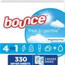 Bounce Free And Gentle Dryer Sheets For Sensitive Skin, Hypoallergenic, Free Of Dyes And Perfumes, Unscented, 330 Count