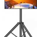Tripod TV Stand for 23-75 inch Flat Screen/Curved TVs up to 100 lbs, Outdoor TV Stand with 15 Tilt, Height Adjustable Portable TV Stand with Safety Design, Max VESA 600x400m, Black