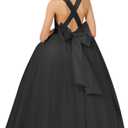 Crossed Straps Flower Girl Dress Satin Long Prom Dress with Bow Puffy Tulle Pageant Dresses for Girls (12, Black)