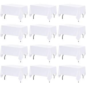 12 Pack White Table Cloth Rectangle Table Cloths for 6 Foot Rectangle Tables 60 X 102 Inch Washable Polyester Table Covers, Reusable & Wrinkle Resistant for Weddings, Parties, Events, and Everyday Use