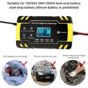 ODOMY 12V/24V Smart Battery Charger | Pulse Repair Charger with LCD Display | Intelligent Mode Overvoltage Protection Temperature Monitoring for Car, Truck, Motorcycle, Boat, SUV, ATV
