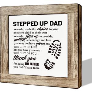 2 x Stepped Up Dad Gift, Wooden Box Signs for Home Decor, Grateful Poem Sign Gift to Stepdad, Father's Day Gift for Adopted Dad, Appreciation Gift for Stepped Up Dad, Stepdad Gift for Birthday A (multicolor)