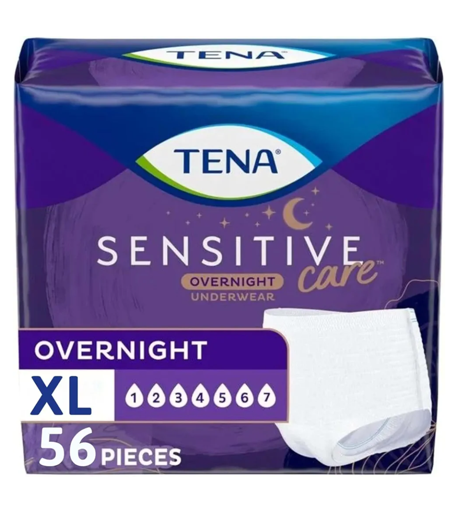 TENA Sensitive Care Overnight Incontinence Underwear for Women, Bladder Control and Postpartum, Extra Large, 56 Count (Waist Size 39in-52in)