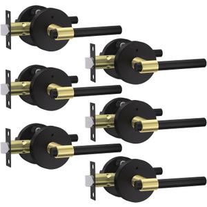 goldenwarm 6 Pack Black and Gold Interior Door Handles, Privacy Lever Door Handle, Interior Door Lever Pack, Black and Gold Door Handles Interior for Bedroom, Bathroom