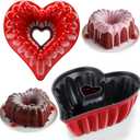 Layhit 2 Pcs Valentine 10 Inches Heart Shaped Fluted Cake Pan Aluminum Heart Cake Pan Non Stick Oven Baking Mold for Valentine Birthday Wedding Family Party Kitchen Accessories (Red)