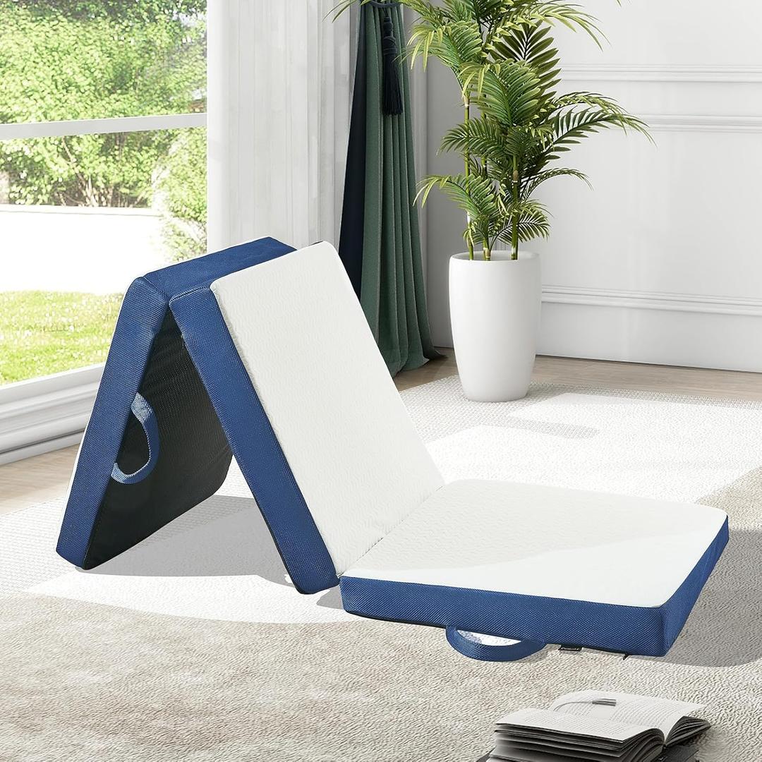 Folding Mattress Single Size,6 inch Memory Foam Tri Portable Trifold Mattress Topper Single with Breathable & Washable Cover, Foldable Guest Bed for Camping(25"75"6")