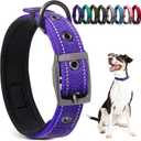 PetiFine Heavy Duty Dog Collar with Durable Metal Buckle,Neoprene Padded Comfort Dog Collar, Reflective Adjustable Belt Buckle Dog Collars for Small Medium Large Dogs(19''-23'', Purple)