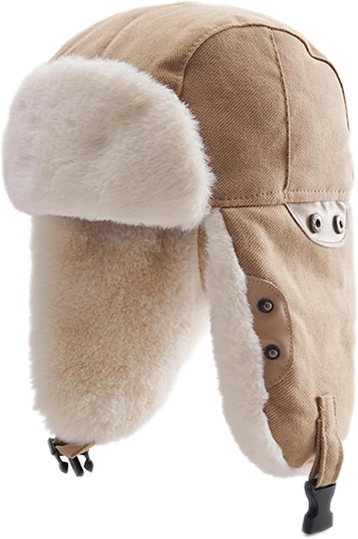 Harlang Trapper Hat with Faux Fur Lining, Ear Flaps, Adjustable Chin Strap