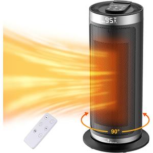 Space Heater,1500W Portable Electric Heaters for Indoor Use with Remote&Thermostat,4 Modes,12h Timer,90Oscillation,Digital Display, PTC Fast Heating Ceramic Heater for Bedroom Office (16 inch)