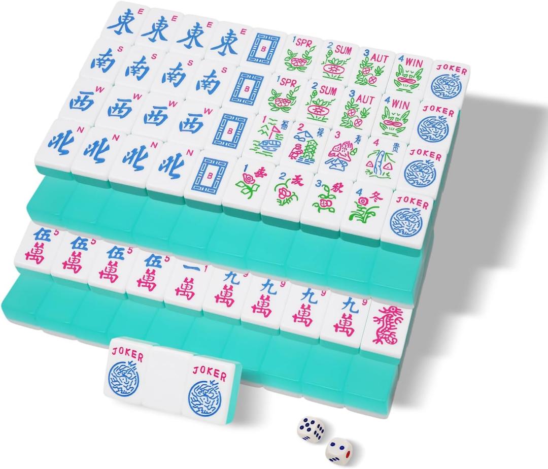 Mahjong Tile Set, American Mahjong Tile Set with 2 Dice, 166 Engraved Acrylic Tiles (1.2”), Turquoise Blue