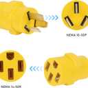 NEMA 10-50P to 14-50R Adapter, HDWS 50Amp 3 Prong Male Plug to 4 Prong Female Receptacle Adapter, for RV EV Charger, Yellow