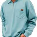 Yousify Men's Casual Quarter Zip Sweatshirt Lightweight Cotton Loose Fit Pullover Stylish Casual Polo Shirts with Pocket (X-Large, Blue)