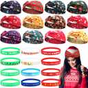 24 Pcs Christmas Party Favors Christmas Headbands Silicone Bracelets Set Xmas Headbands Rubber Bracelets for Xmas Gifts Accessories Holiday Party Supplies(Classic Style)