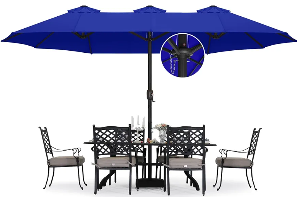 ABCCANOPY 15FT Patio Umbrella with Base, Outdoor Double-Sided Rectangle Umbrella Bonus Latch, Wights for Poolside, Lawn, Backyard (Blue)