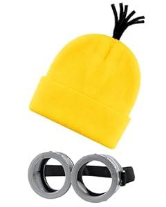 2Pcs Costume Accessories Adult Steampunk Goggles Glasses Yellow Beanie Knit Hats Women Kids Halloween Cosplay Party