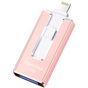 MFi Certified 256GB Flash Drive for iPhone iPad, Photo Stick for External Memory Storage, Easily Back Up and Save Photos, USB Memory Stick Thumb Drive for iPhone/iPad/Android/PC (Light Pink, 256GB)