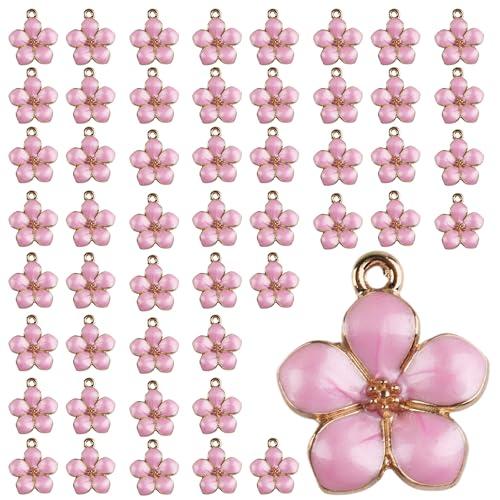 ZROSDSGY 50pcs Gold Plated Cherry Blossom Charms for Jewelry Making - Delicate Flower Charms for Keychain, Summer Jewelry & Craft Projects