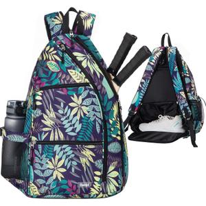 Sucipi Pickleball Bag - Men's & Women's Pickleball Backpack, Adjustable Sling Bag w/Fence Hook/Large Capacity/Safety Pocket (Purple Leaf, Large)