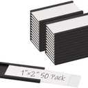 Realth C Channel Magnetic Label Holders 50 Pack 1'' x 2'' with Paper Inserts and Clear Plastic Protectors, Magnetic Data Card Holders File Cabinet Labels for Metal Racks and Shelves