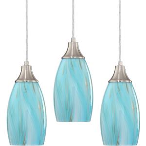 Mini Art Glass Pendant Lights Kitchen Island,Handcrafted Teal with Gold Glass Ceiling Pendant Lighting Brushed Nickel Adjustable Cord Hanging Lamp Cover for Coffe Bar,Dining Room 3pack