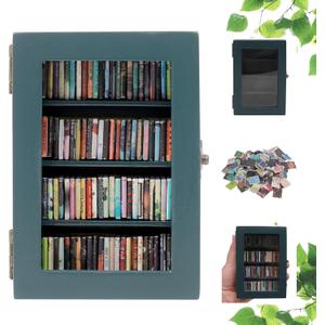 Anxiety Bookshelf Ornament With 100pcs Mini Books | Miniature Bookshelf Decor |Shake Away Your Anxiety Book Library | Mini Book Shelf for Doll House Home Office Decor (Blue)