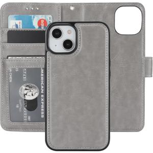 Bocasal Detachable Wallet Case for iPhone 13 RFID Blocking Card Slots Holder Premium PU Leather Magnetic Kickstand Shockproof Wrist Strap Removable Flip Protective Cover 5G 6.1 inch (Grey) (Gray)