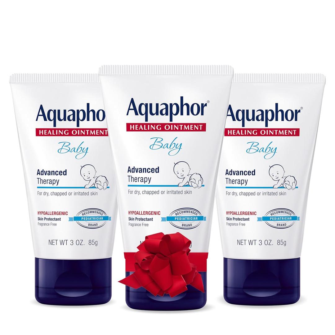Aquaphor Baby Healing Ointment, Advanced Therapy for Chapped Cheeks and Diaper Rash, Holiday Baby Gifts, 3 Oz Tube, Pack of 3