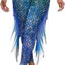 Mermaid Yoga Print Leggings for Women Plus Size Fish Scale High Waisted Pants Halloween Costume Tights (Blue, L)