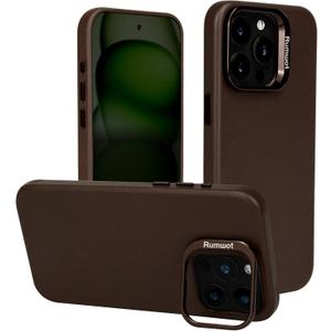 Coffee Brown Genuine Leather Case for iPhone 15 Pro Max with Hidden Stand, Multifunctional Slim Fit Unique Designer Phone Protective Cover Compatible with MagSafe for Men Women