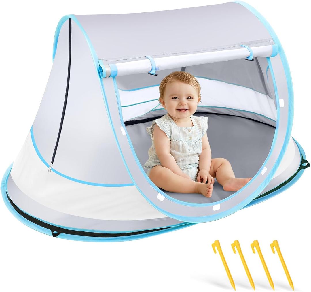 Baby Beach Tent, Pop Up Beach Tent Sun Shade for Beach, UPF 50+ UV Protection Sun Shelters for Infants with Carry Bag for Outdoor Travel, Camping(Gray)