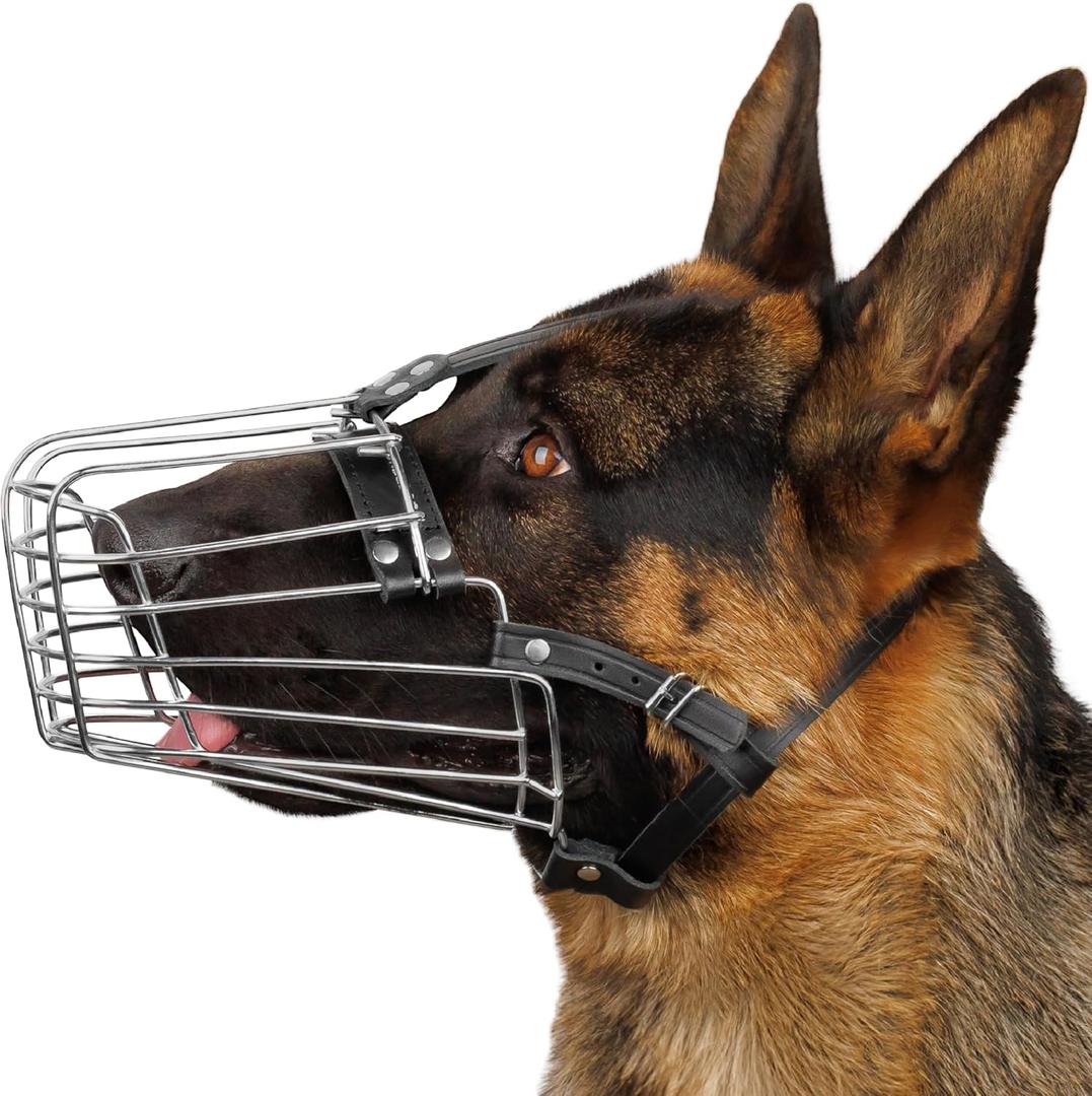 BRONZEDOG Dog Muzzle Wire Basket Metal Mask for Small, Medium and Large Dogs, Breathable, Dog can Drink, Adjustable, Padded, Training, Prevents Biting (Size 6: German Shepherds)