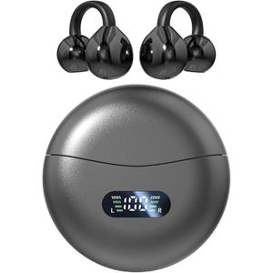 Open Ear Clip Headphones Wireless Earbuds Bluetooth 5.4 Sports Earphones Wireless Charging Case & LED Power Display Waterproof Fitness Headphones for Running (Black)