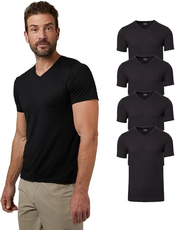32 Degrees Mens 4 Pack Cool V-Neck T-Shirt | Anti-Odor | Quick Drying | 4-Way Stretch, L