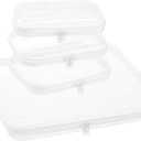 4 pcs Zipper Pouches Set, XL Hard Shell Storage Bag with 3 Medium Minus Travel Cases, Stackable Toiletry Organizer, Cosmetic Bag, Transparent Travel Storage (XL + 3 M-) (White)