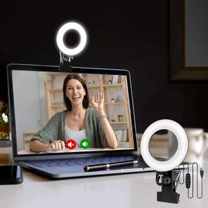 Cyezcor Video Conference Lighting Kit, Ring Light for Monitor Clip On,  EMEET C60E Dual-Camera 4K Webcam for Streaming, Wide-Angle and Telephoto Cameras, Max 11X Hybrid Zoom & PDAF Autofocus, Remote Control, RGB Lighting, 2 Mics, Ideal for Livestreaming and Online Meeting