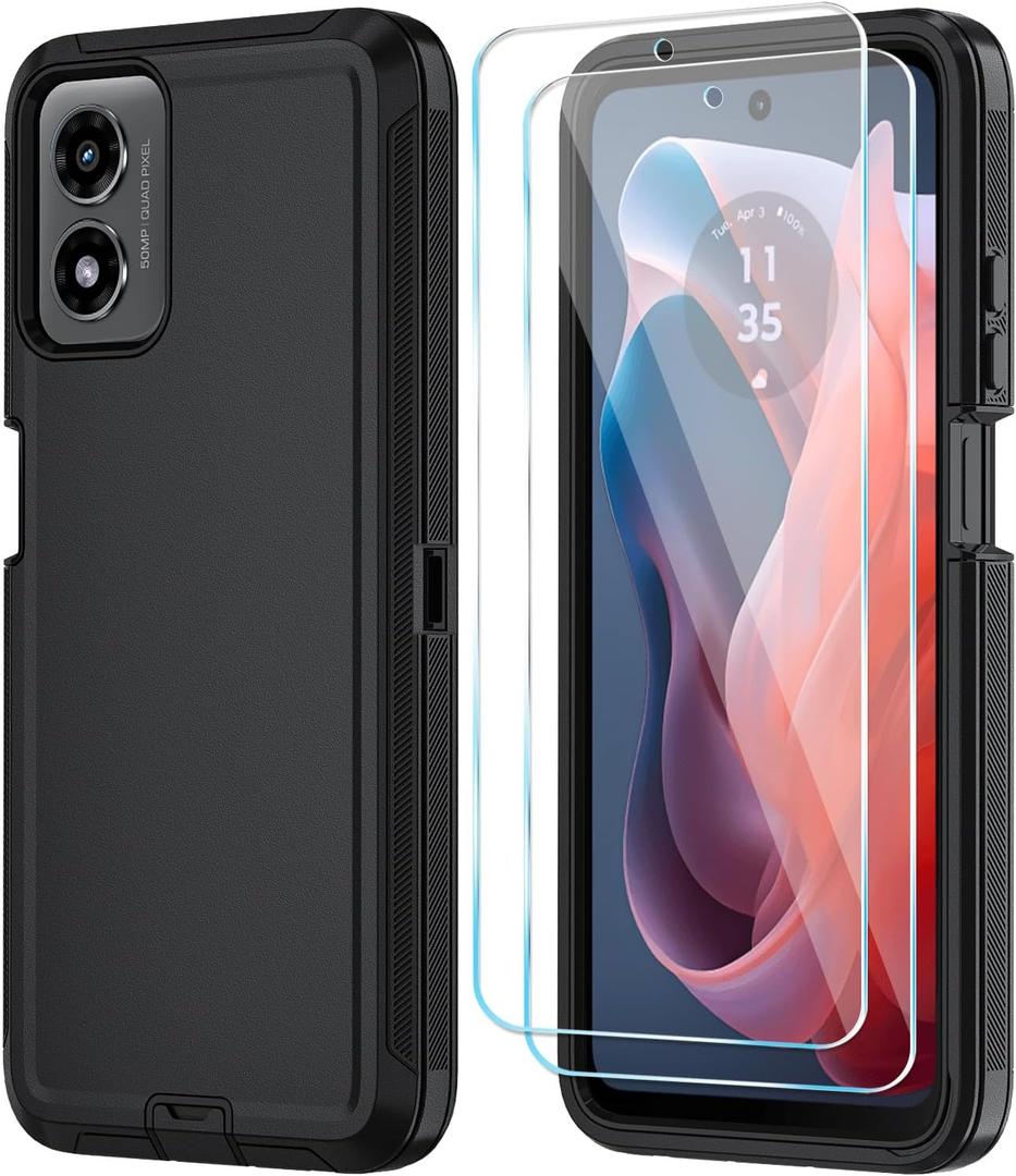 Qinmay Phone Case for Motorola Moto G 5G 2024 Case with HD Screen Protector, Shockproof 3-Layer Cover for Moto G 5G 2024,Black