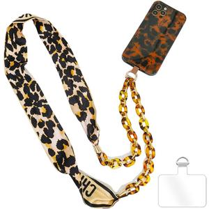 Phone Crossbody Chain Cell Phone Lanyard,Universal Leather+Metal Shouder Strap with Phone Tether Patches (S)