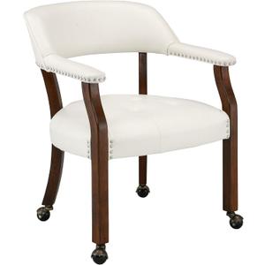 LEEMTORIG Large Dining Chairs with Casters and Arms, Rolling Dining Chairs with Wheels, Accent Game Poker Chairs, Wood Boss Caption's Chairs, 26Dx25.2 Wx31.5H, Cherry Legs & Ivory PU, SY-1533-WT