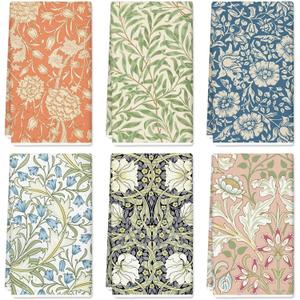 JarThenaAMCS William Morris Floral Kitchen Towel 18 x 28 Inch Wildflower Dishcloth Decorative Hand Drying Tea Towel for Baking Cooking Cleaning Party Supplies, 6Pcs (Vintage Flowers)