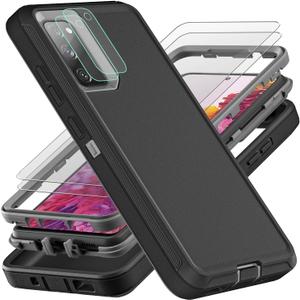 YKHJKLEC for Samsung Galaxy S20 FE 5G Case, [NOT FIT Galaxy S20] with 2Pcs [Nano Explosion-Proof Film & Camera Lens Protector] Military Grade 3 in 1 Heavy Duty Case for Galaxy S20 FE (Black/Grey)